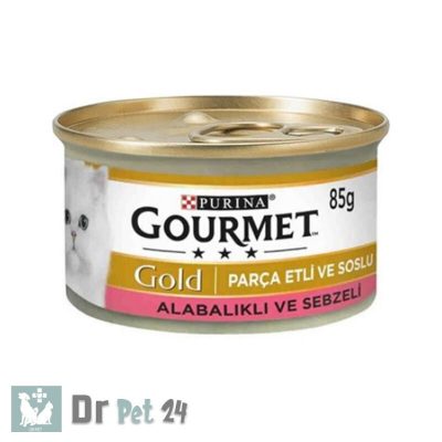 کنسرو غذای گربه گورمت با طعم ماهی قزل آلا و سبزیجات Gourmet Gold Trout & Vegetable In Sauce وزن ۸۵ گرم_64ef20d87895e.jpeg